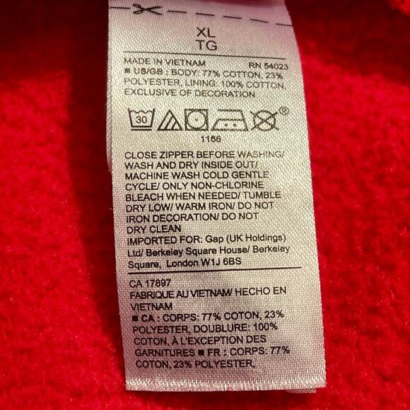 GAP Kids Logo Hoodie XL Boys Red Blue Full Zip A-0039 - Picture 8 of 11